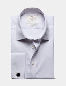 Slim Fit Grey Herringbone Stripe Non-Iron Shirt