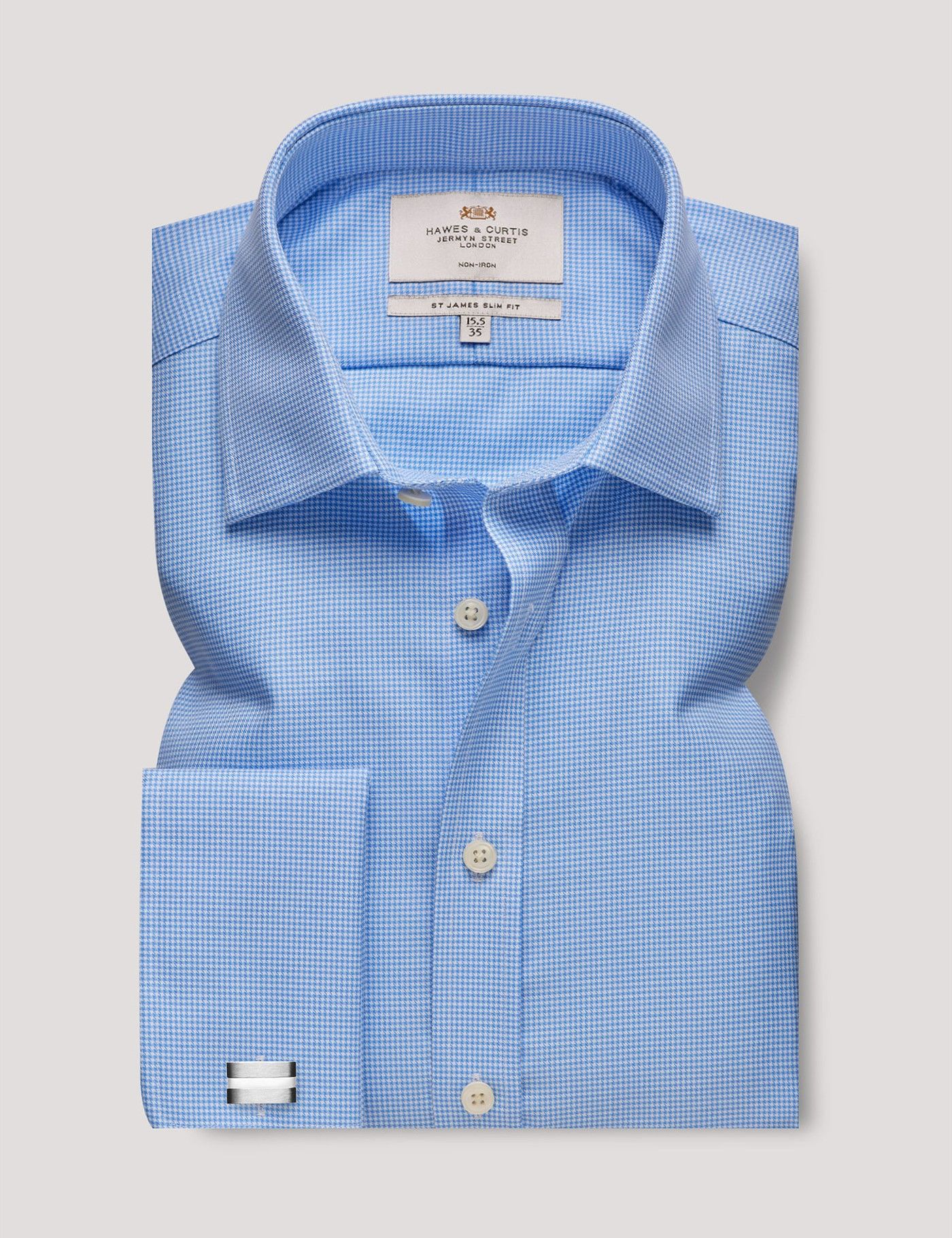 Men's Non-Iron Blue & White Dogtooth Slim Shirt - French