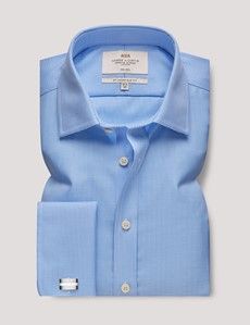 Non-Iron Blue & White Dogtooth Slim Shirt - French Cuff