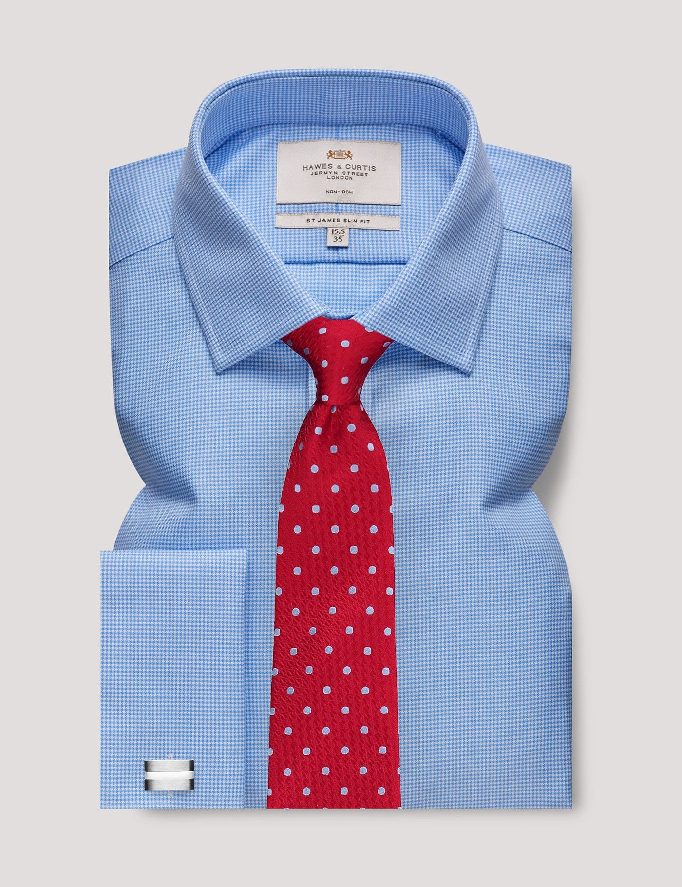 Slim Fit Blue & White Dogtooth Non-Iron Shirt-preview