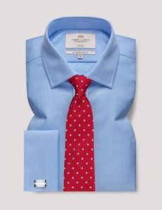 Non-Iron Blue & White Dogtooth Slim Shirt - French Cuff-preview1