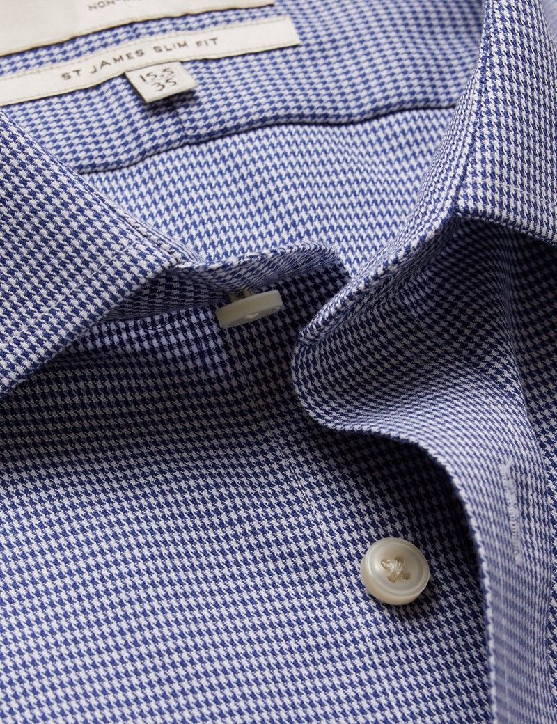 Slim Fit Navy & White Dogtooth Twill Non-Iron Shirt