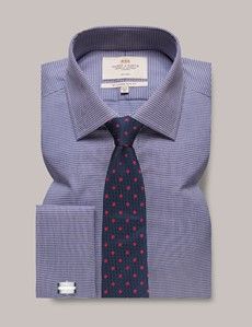 Slim Fit Navy & White Dogtooth Twill Non-Iron Shirt