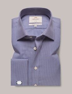 Slim Fit Navy & White Dogtooth Twill Non-Iron Shirt