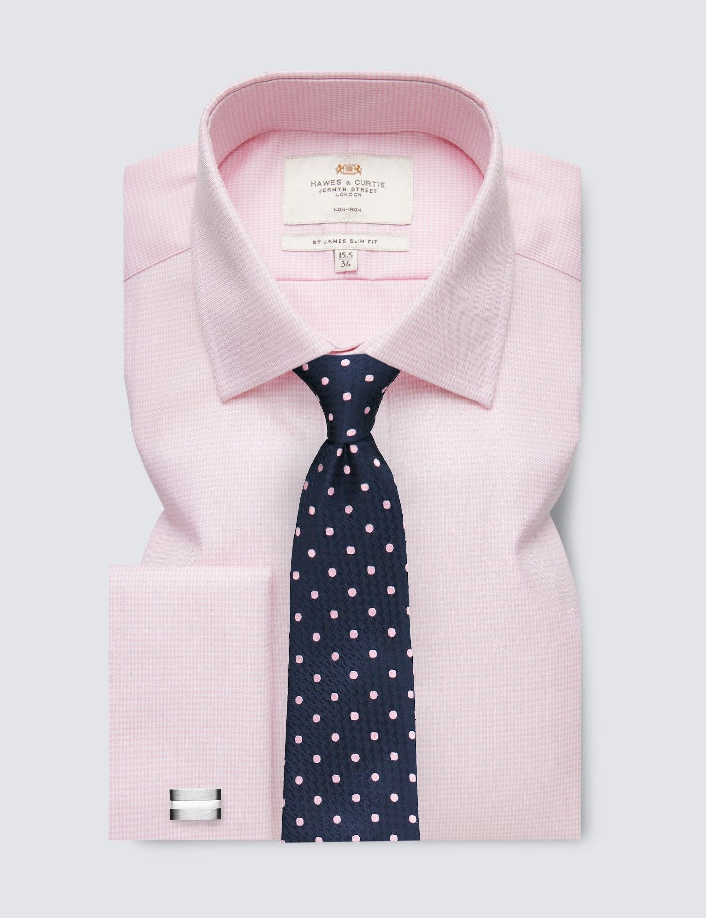 Men's Non-Iron Pink & White Dogtooth Slim Shirt - French Cuff