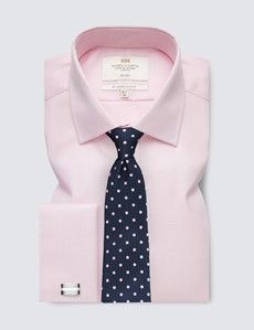Slim Fit Pink & White Dogtooth Twill Non-Iron Shirt