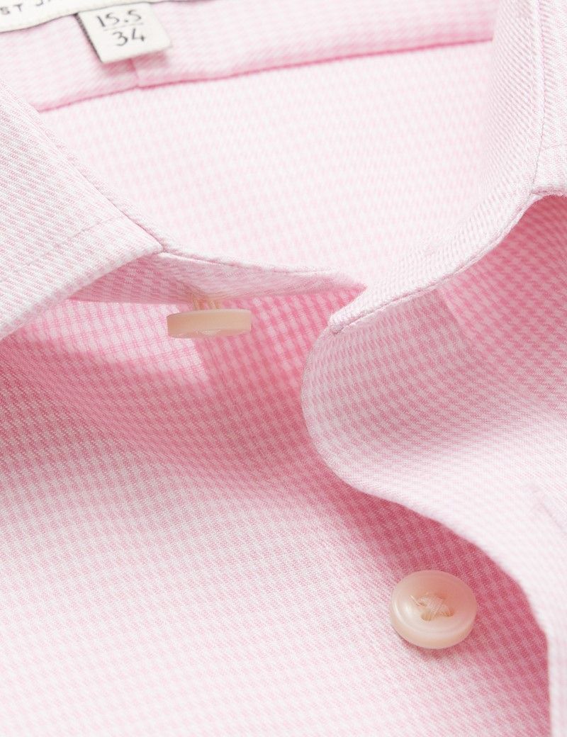 Men's Non-Iron Pink & White Dogtooth Slim Fit Shirt - Double Cuffs