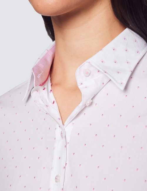 Women's White & Pink Dobby Spots Semi Fitted Cotton Shirt-preview
