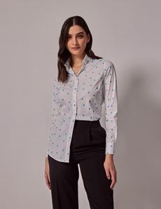 White & Blue Dobby Spots Semi-Fitted Cotton Shirt-preview5
