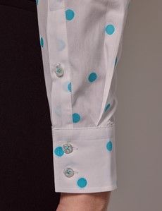 White & Blue Dobby Spots Semi-Fitted Cotton Shirt-preview3