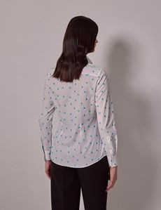 White & Blue Dobby Spots Semi-Fitted Cotton Shirt-preview4