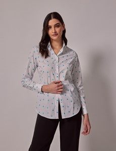 White & Blue Dobby Spots Semi-Fitted Cotton Shirt-preview2