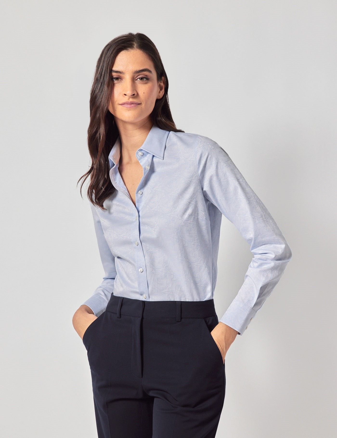 Blue Jacquard Paisley Semi-Fitted Cotton Shirt