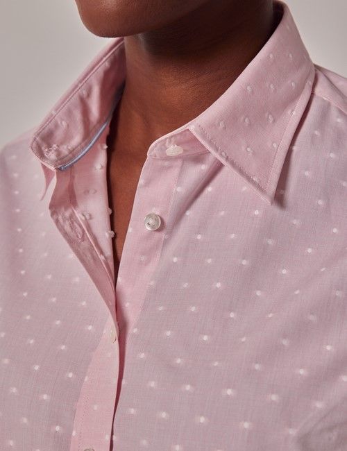 Pink & White Small Dobby Spots Semi-Fitted Cotton Shirt-preview