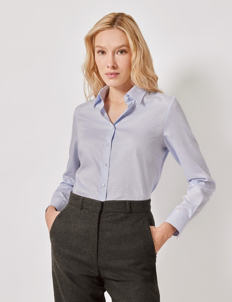 Semi-Fitted Blue Jacquard Paisley Shirt