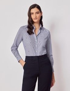 Blue & Red Butterfly Dobby Cotton Semi-Fitted Shirt