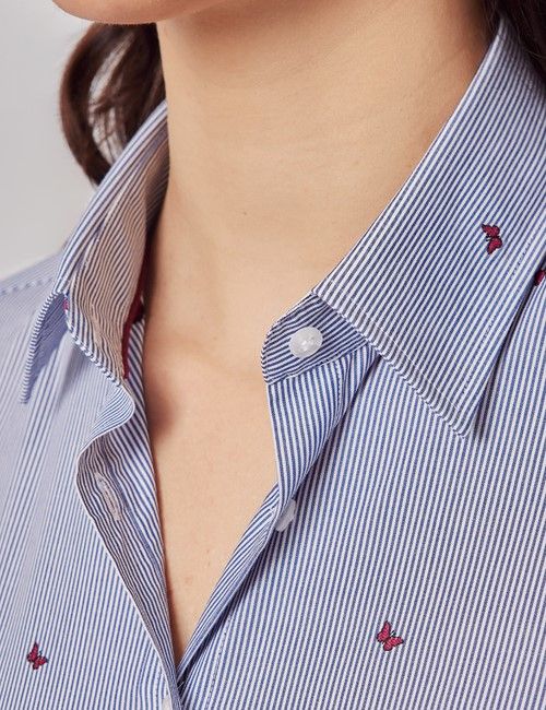 Blue & Red Butterfly Dobby Cotton Semi-Fitted Shirt-preview