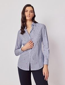 Blue & Red Butterfly Dobby Cotton Semi-Fitted Shirt-preview2