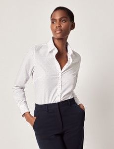 Semi-Fitted White & Pink Dobby Spots Shirt