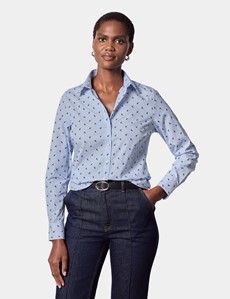 Semi-Fitted Blue & Navy Floral Dobby Shirt