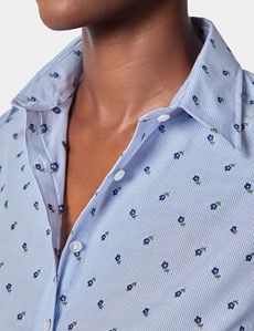 Semi-Fitted Blue & Navy Floral Dobby Shirt