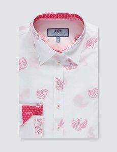 Women's White & Pink Dobby Semi Fitted Shirt - Single Cuff