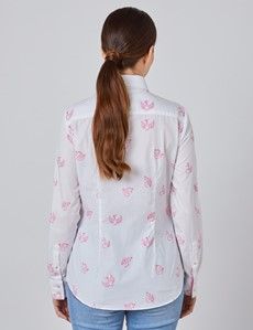 Women's White & Pink Dobby Semi Fitted Shirt - Single Cuff