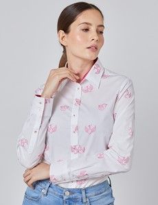 Women's White & Pink Dobby Semi Fitted Shirt - Single Cuff