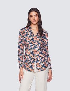 Women's Green & Pink Floral Print Semi Fitted Cotton Shirt