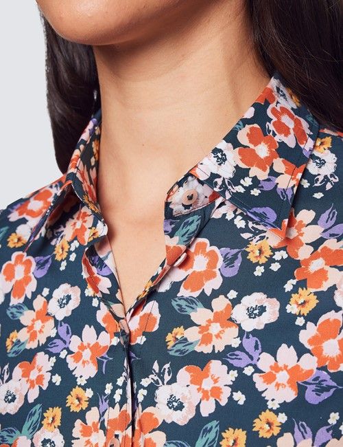 Women's Green & Pink Floral Print Semi Fitted Cotton Shirt-preview