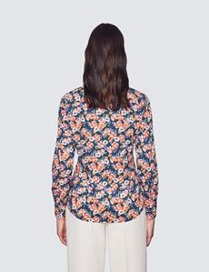 Women's Green & Pink Floral Print Semi Fitted Cotton Shirt