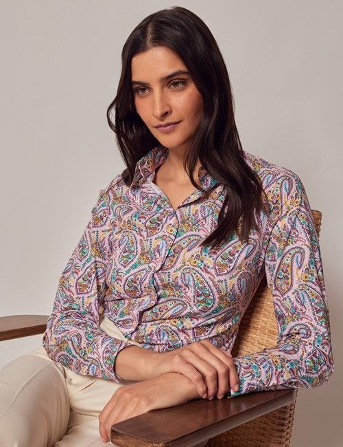 Pink & Yellow Paisley Semi-Fitted Cotton Shirt