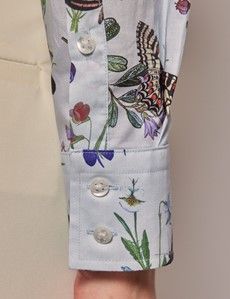 Blue & Green Butterfly Floral Semi-Fitted Cotton Shirt