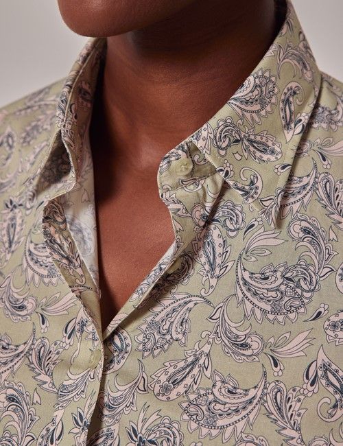 Green & Cream Paisley Semi-Fitted Cotton Shirt-preview