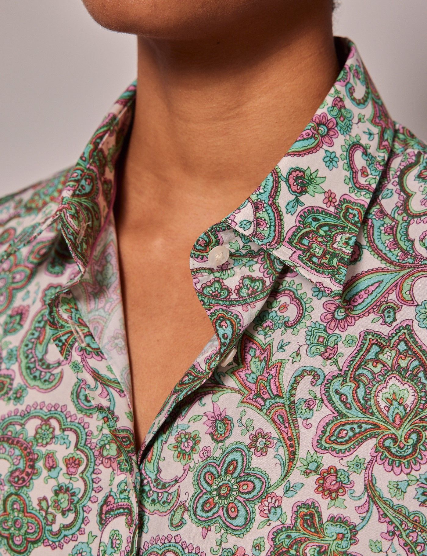Cream & Green Paisley Semi-Fitted Cotton Shirt-preview