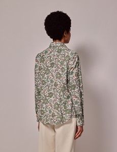 Women's Cream & Green Paisley Semi-fitted Cotton Shirt 