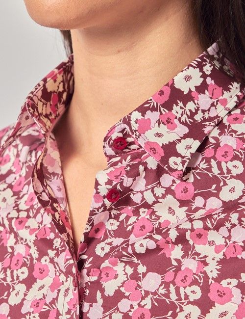 Wine & Pink Floral Semi-Fitted Cotton Shirt-preview