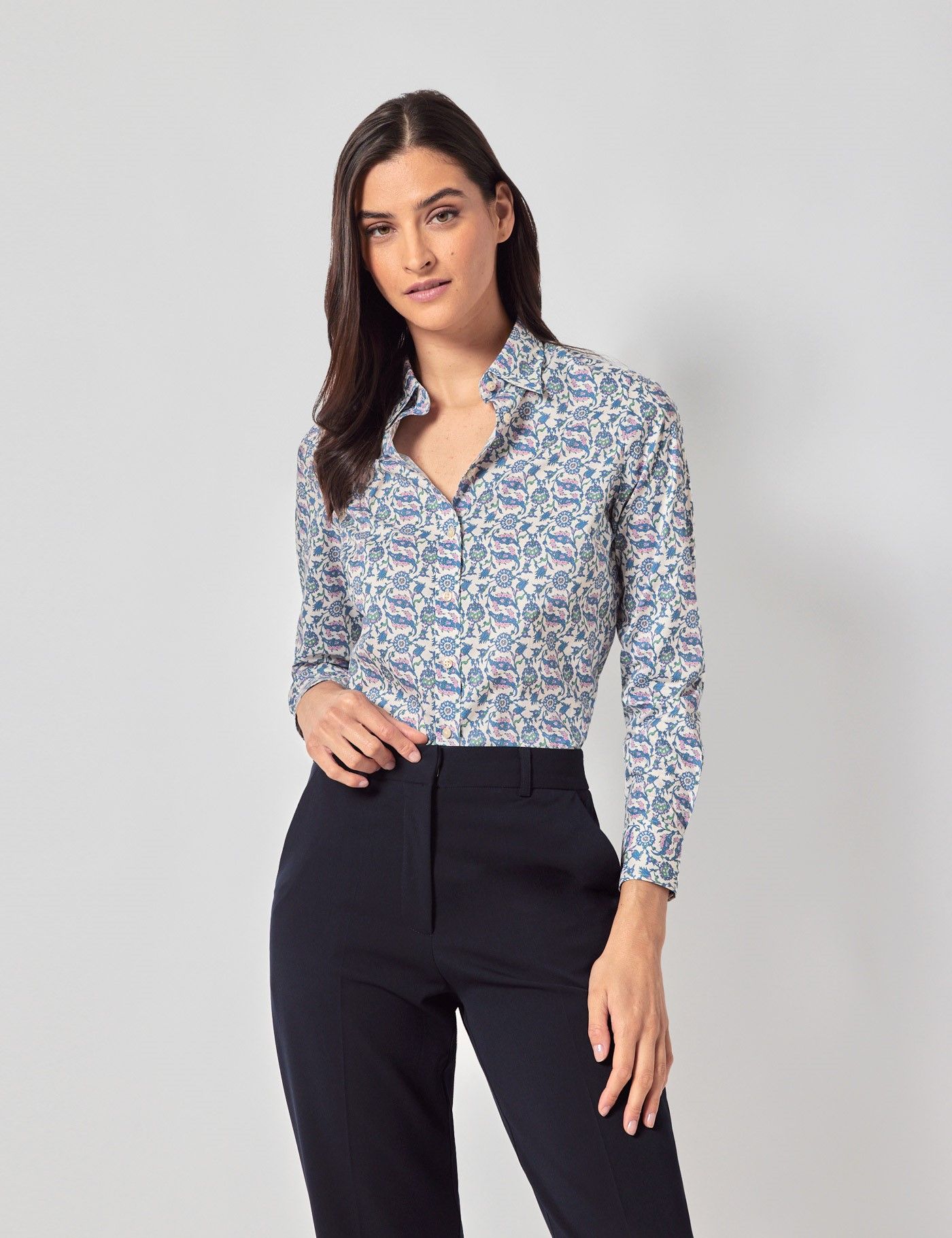 ■R.SHEMISTE■ FLORAL JACQUARD WESTERN SHIRT BLUE 11-050-0565-1062-