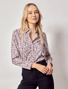 Pink & Brown Abstract Clover Cotton Semi-Fitted Shirt