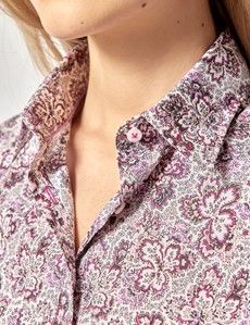 Pink & Brown Abstract Clover Cotton Semi-Fitted Shirt-preview1