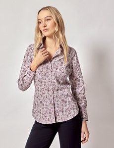 Pink & Brown Abstract Clover Cotton Semi-Fitted Shirt-preview2