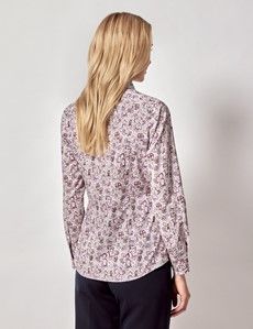 Pink & Brown Abstract Clover Cotton Semi-Fitted Shirt-preview3