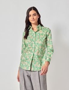 Semi-Fitted Green & White Floral Shirt