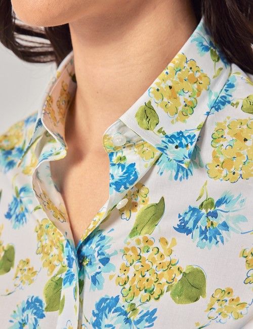 White & Yellow Floral Cotton Semi-Fitted Shirt-preview