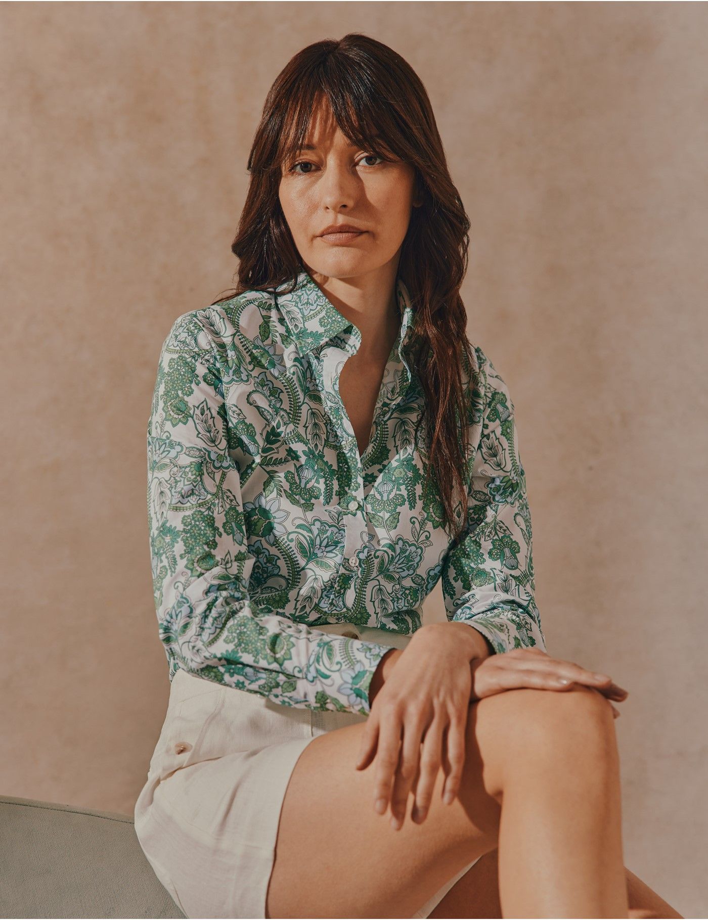 Semi-Fitted Green & White Paisley Floral Shirt-preview