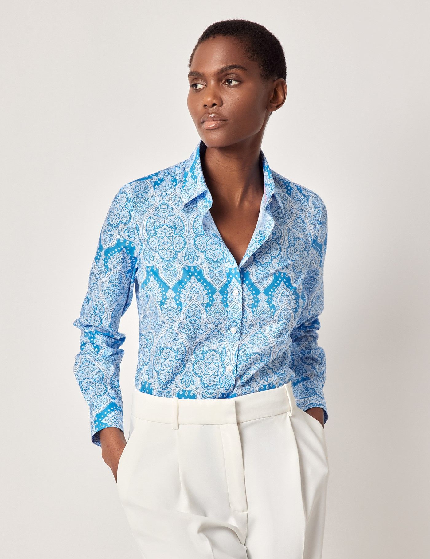 Semi-Fitted Blue & White Two Tone Paisley Shirt