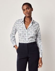 Semi-Fitted White & Blue Paisley Shirt
