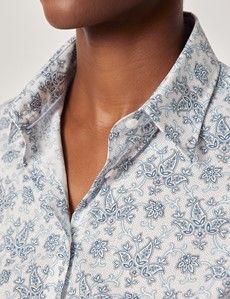 Semi-Fitted White & Blue Paisley Shirt