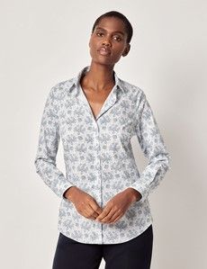 Semi-Fitted White & Blue Paisley Shirt