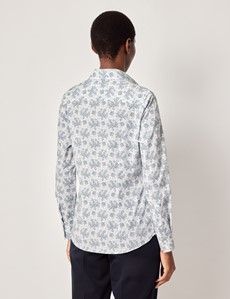 Semi-Fitted White & Blue Paisley Shirt